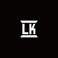 Monograma do logotipo da lk com modelo de design em forma de pilar vetor