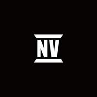 Monograma do logotipo da nv com modelo de design em forma de pilar vetor