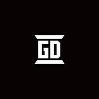 Monograma do logotipo da gd com modelo de design em forma de pilar vetor