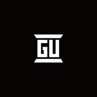 Monograma do logotipo gu com modelo de design em forma de pilar vetor