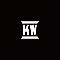Monograma do logotipo kw com modelo de design em forma de pilar vetor