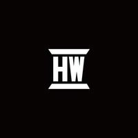 monograma do logotipo da hw com modelo de design em forma de pilar vetor