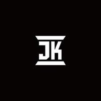 Monograma do logotipo da jk com modelo de design em forma de pilar vetor