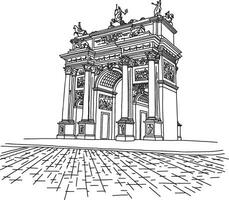 milão - arco della ritmo. parco sempione. mão desenhado linha arte esboço estilo arquitetura desenhando . minimalista simples cidade monumento ilustração. praça sempione. vetor