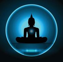 silhueta de Buda preto contra fundo azul de raio escuro vetor