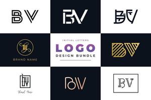 conjunto de design de logotipo de bv de letras iniciais de coleção. vetor