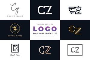 conjunto de design de logotipo cz letras iniciais da coleção. vetor