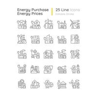 conjunto de ícones lineares de compra de energia vetor