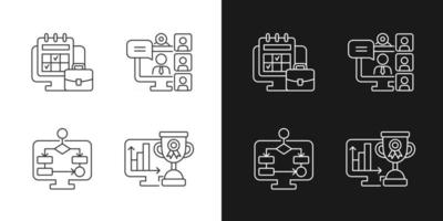 ícones lineares de rastreamento de trabalho online definidos para o modo claro e escuro vetor