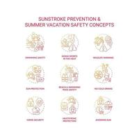 conjunto de ícones de conceito de prevenção de insolação vetor