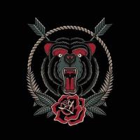 ilustração vetorial urso zangado com rosas no estilo tradicional de tatuagem vetor