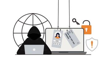 laptop criminal, computador. notificações de phishing. hackear contas. vetor