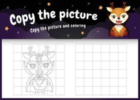 copie o jogo de crianças e a página para colorir com um veado fofo vetor