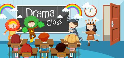 Crianças, em, classe drama vetor