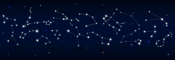 estrelas constelação fronteira e noite céu mapa vetor