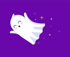 dia das Bruxas kawaii fantasma sobe através a noite céu vetor