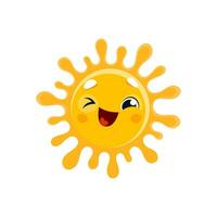 desenho animado engraçado Sol personagem, emoji face piscando vetor