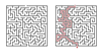 vetor quadrado Labirinto - labirinto com incluído solução dentro Preto vermelho. engraçado educacional mente jogos para coordenação, problemas resolvendo, decisão fazer Habilidades teste.