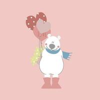 fofa e adorável branco polar Urso com coração balão e flor, feliz dia dos namorados dia, amor conceito, plano vetor ilustração desenho animado personagem traje Projeto