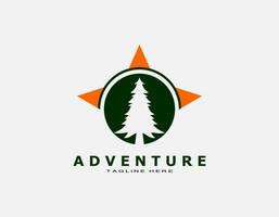 aventura logotipo com verde pinho e bússola. simples círculo Projeto adequado para viagem, viagem, animais selvagens. vetor