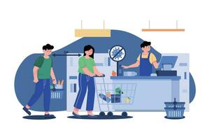 distância social no conceito de ilustração de checkout de compras vetor