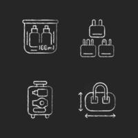 ícones de giz branco no essencial para viagens portáteis em fundo escuro vetor