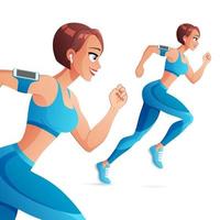 ilustração vetorial de mulher atlética correndo com fones de ouvido vetor