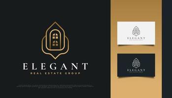 logotipo elegante imobiliário dourado com estilo de linha vetor