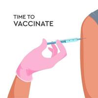 hora de vacinar cotação. mão do médico com luva médica rosa, seringa, vetor