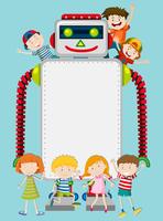 Um robô e modelo de crianças felizes vetor