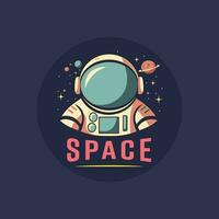 astronauta emblema logotipo dentro exterior espaço isolado Sombrio fundo vetor