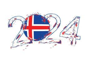2024 ano dentro grunge estilo com bandeira do Islândia. vetor