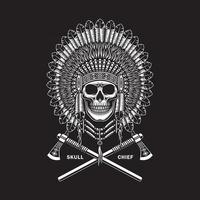 crânio de chefe índio americano com machadinhas cruzadas em preto