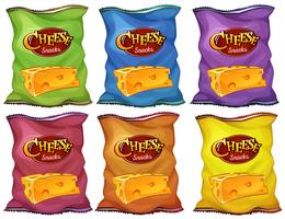 Petiscos de queijo em sacos de seis cores vetor