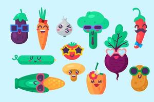 conjunto de coleção de emoções emoji de alimentos orgânicos vetor