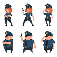 policiais em diferentes poses. personagens masculinos e femininos. vetor