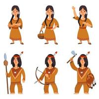 conjunto de nativos americanos em poses diferentes. vetor