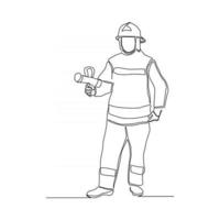 ilustração vetorial de bombeiro masculino de desenho de linha única contínua vetor
