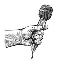 masculino mão segurando microfone mão desenhado esboço vetor ilustração música
