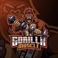 design do logotipo do mascote gorilla muscle esport vetor