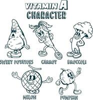 Vitamina uma mascote desenho animado personagem coloração livro vetor