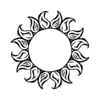 abstrato boho estilo Sol. quadro, Armação com chamas raios isolado em branco. astrologia, oculto, geométrico Magia símbolo. simples mão desenhado vetor ilustração.