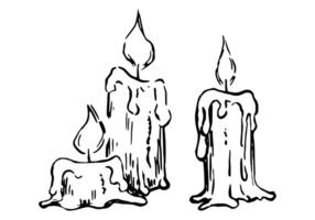 conjunto do queimando velas. dia das Bruxas feriado decoração esboços isolado em branco fundo. mão desenhado vetor ilustração.