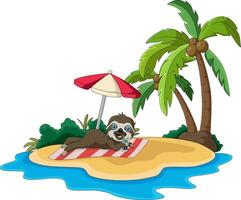 fofa bicho-preguiça desenho animado relaxante em a de praia vetor