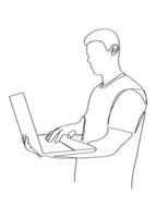 1 linha desenhando do uma homem trabalhando com uma computador portátil. na moda 1 linha desenhar Projeto gráfico vetor ilustração.