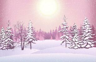 inverno cena com queda neve. coberto de neve árvores em a fundo do a floresta. montes de neve espumante dentro a frio e congeladas abeto árvores Natal queda de neve. vetor ilustração.