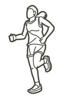 esboço uma fêmea corrida maratona corredor desenho animado mulher corre esporte gráfico vetor