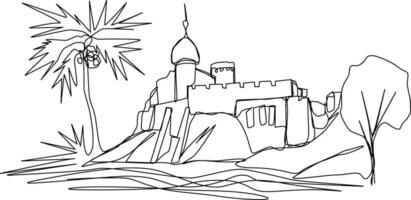 1 linha arte. contínuo linha arte. ilustração do a antigo castelo vetor