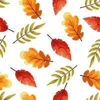 desatado padronizar com outono carvalho, sorveira, bétula folhas dentro laranja, vermelho e verde cores. ideal para papel de parede, presente papel, padronizar preenche, rede página fundo, outono cumprimento cartões. vetor