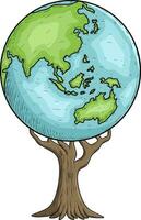 desenho animado do Salve  terra com árvore natureza isolado em branco vetor